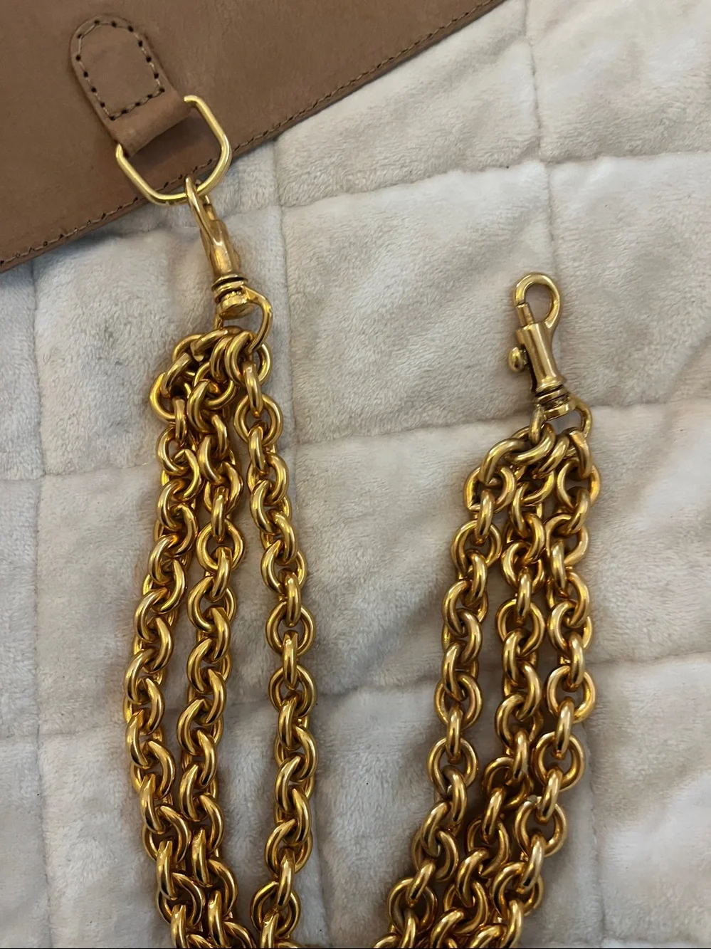Gold-Tone Hardware Taupe Leather Chain-Accent Donna Karan adjustable belt